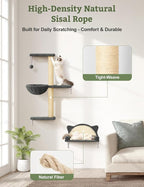 5-in-1 Cat Wall Shelves, Solid Wood & Velvet & Sisal Scratcher, 44lbs Max Load - Image 8