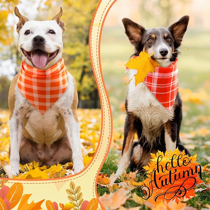 Abbylike 50 Pcs Orange Plaid Dog Bandanas Bulk Check Pattern Bandanas - Image 7