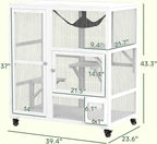 PawHut Indoor Wooden Catio, Cat House Cat Enclosure on Wheels - Image 7