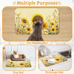 Yellow Floral Feeding Mat, Sunflower Absorbent Quick-Dry Cat Dog Food and Water - Image 7