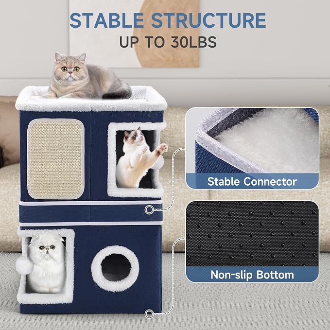 Shikha 2-Storey Cat Houses for Indoor Cats, Dual-Purpose Double Large Cat Beds - Image 5