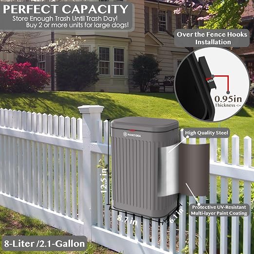 PAWZIDEA Dog Poop Trash Can Outside Wall Mount Odor Control, 2.1 Gallon Small - Image 6