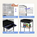 ZENY 63.4 Inch Bird Cage, Rolling Wrought Iron Parrot Cage - Image 4