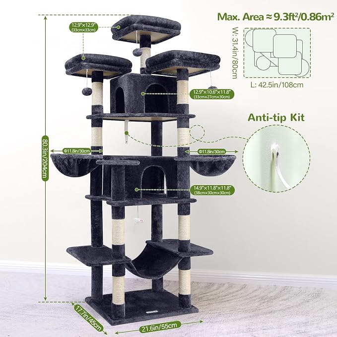 Globlazer Big Cat Tower for Indoor Cats, 80inch Cat Tower for Multiple Adult - Image 6