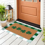 Tinideya 2 Pcs St. Patrick's Day Door Mat Shamrock Welcome Non Slip Green and - Image 3