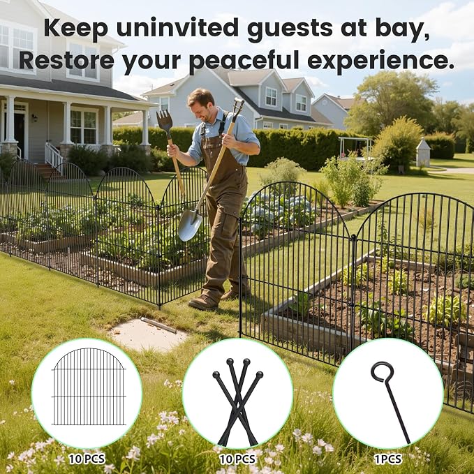 10Pcs No Dig Garden Fence, 32in/24ft Rustproof Metal Dog Fence Outdoor - Image 6
