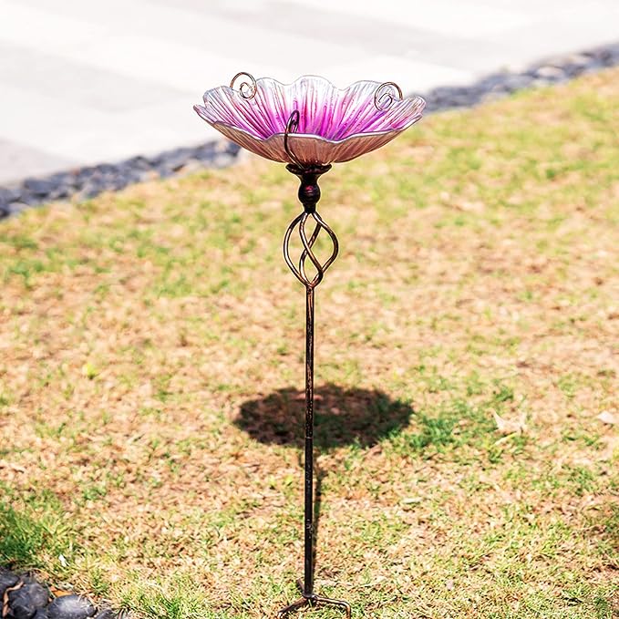 MUMTOP 31 Inch Height Glass Birdbath Birdfeeder - Image 2