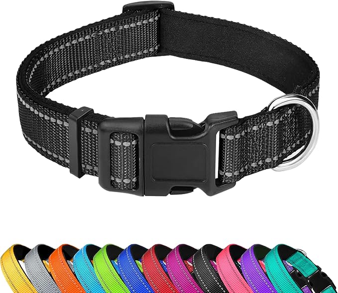 Reflective Dog Collar, Adjustable Soft Neoprene Padded Nylon Pet Collars by PWOD