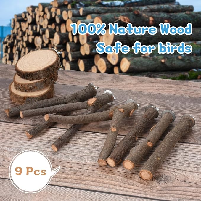 18 PCS Bird Perches Stand Toy, Natural Wood Parrot Perch Stand Bird Cage - Image 4