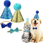 4 Pcs Cat Birthday Hat Bowtie Small Dog Hat Headband Topper Bowtie Adjustable by Arogheiz