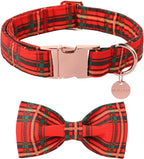 Christmas Dog Collar with Bow Tie, Cotton Christmas Plaid Collar by UPURARAPUP