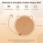 Cat Scratcher Mat, Natural Cotton Rope Cat Scratch Pad, 15.7'' Round Horizontal - Image 2
