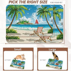 Tropical Beach Dog Food Mat for Floors, Hawaii Palm Tree Absorbent Quick-Dry - Image 2