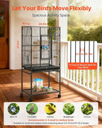 VEVOR Bird Cage, 24.6 x 16.7 x 53.9 inch, Flat Top, Wrought Iron Bird Flight - Image 2