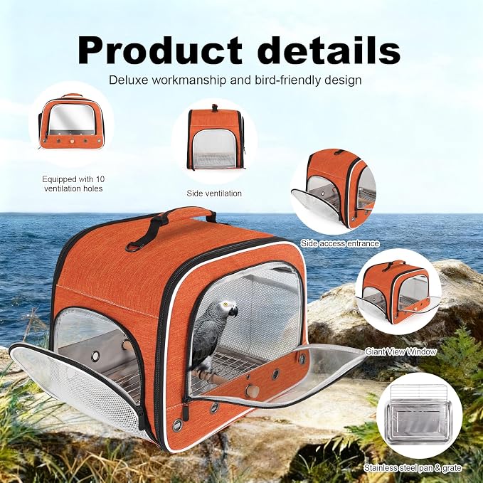 halinfer Large Bird Carrier Cage, Portable Bird Carrying Bag - Image 3