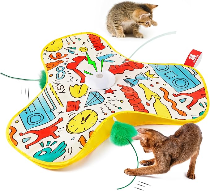 Potaroma Interactive Cat Feather Toys, Hide and Seek Concealed Moving Feather by Potaroma