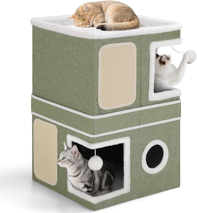 2-Storey Cat House for Indoor Cats, Separate Into 2 Large Cat Bed Cave by Shikha