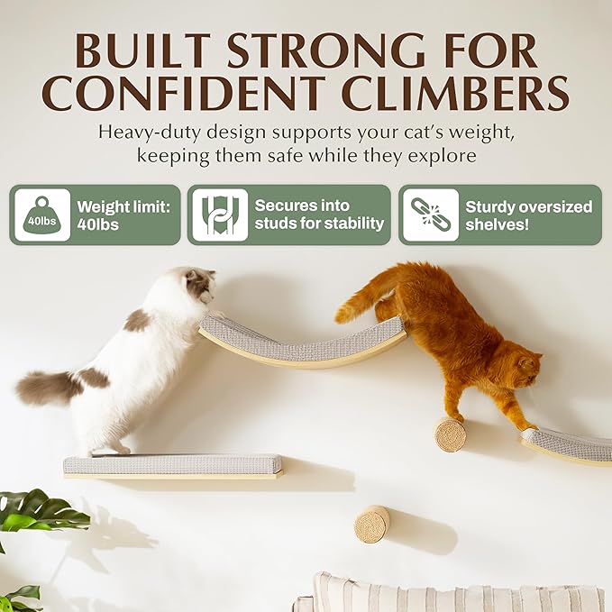 2-Pack Sisal Wall-Mounted Cat Climbing Wall Steps, Cat Wall Steps/Stairs - Image 4