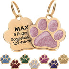 Paw Shape Dog ID Tag Stainless Steel Custom Laser Engraved, Cute Bling Glitter by Pawnimals