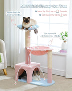 Flower Cat Tree with Large Metal Frame Hammock, Cat Condo with Blue Top Perch - Image 2