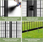 LOVMOR Outdoor Dog Kennel with Roof, Heavy Duty Steel Dog Run Enclosure - Image 4