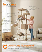 Feandrea Cat Tree, 81.1-Inch Large Cat Tower, 2 Perches, 2 Caves, Camel Brown - Image 2