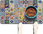 Moroccan Trellis Dog Food & Water Mat, Mexican Talavera Boho Colorful Pet - Image 2