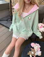 Womens Y2K Zip Up Cute Graphic Hoodies Cat Ears Casual Cartoon Harajuku Kawaii - Image 3