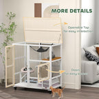 PawHut Indoor Wooden Catio, Cat House Cat Enclosure on Wheels - Image 6