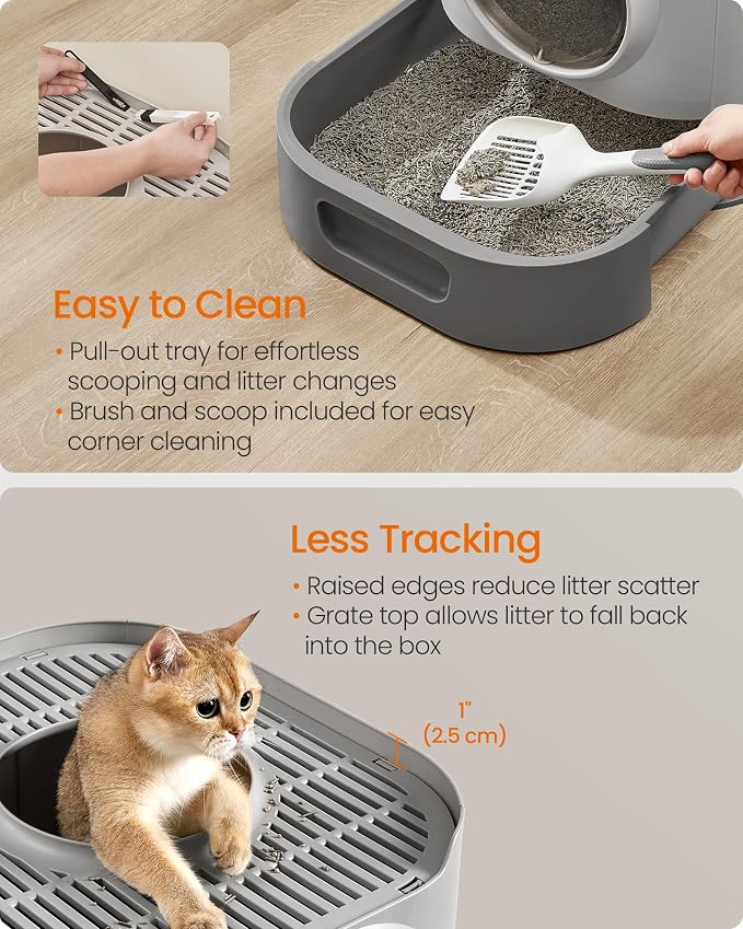 Feandrea Cat Litter Box with Lid, XL Enclosed Litter Box with Slide-Out Tray - Image 4