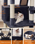 Feandrea Cat Tree, 66.1-Inch Large Cat Tower, 2 Perches, 2 Caves, Smoky Gray - Image 6