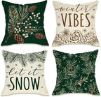 Fahrendom Winter Vibes Green Decorative Throw Pillow Covers 18 x 18 Set of 4 by Fahrendom