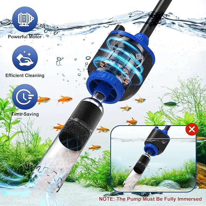 AQQA DC 36W Electric Aquarium Vacuum Gravel Cleaner 6-in-1 Multifunctional Fish - Image 3