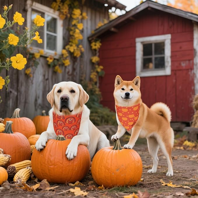 ADOGGYGO Thanksgiving Dog Bandanas 2 Pack, Reversible Pumpkin Turkey Pet Scarf - Image 3