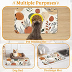 Boho Dog Cat Food Mat, Abstract Leaves Absorbent Waterproof Placemat - Image 7