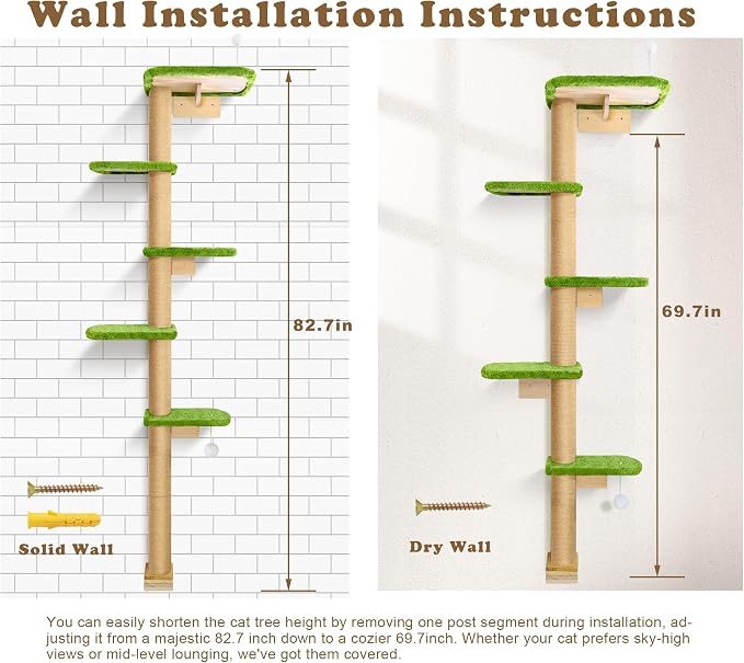 Floor to Ceiling Cat Tree for Kittens, Wall Mounted Cat Wall Furniture - Image 6