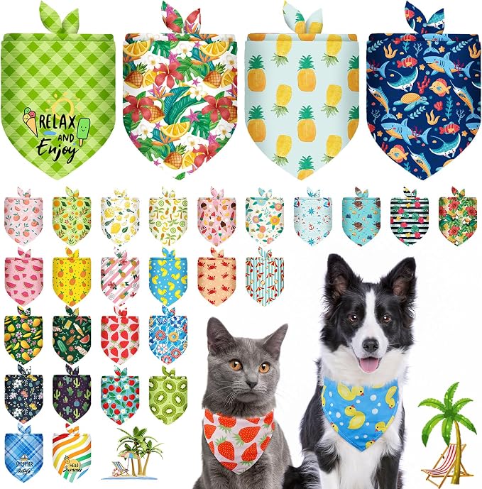 SCENEREAL 30 PCS Dog Bandanas Bulk, Summer Pet Bibs by SCENEREAL