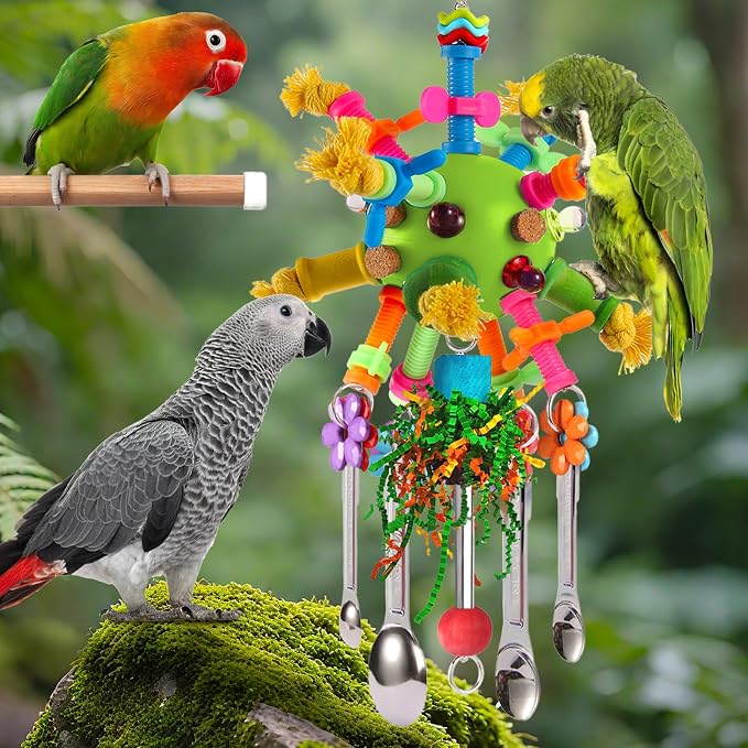 Parrot Toys Bird Toys Perch Pullable Stainless Steel Spoons Colorful Acrylic - Image 7
