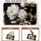 White Flowers Pet Feeding Mat, Glitter BloomingAbsorbent Quick-Dry Cat Dog Food - Image 2