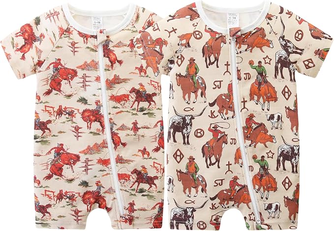 Unisex Summer Trendy 2-Pack Rompers Short Sleeve Zipped Bodysuit Infant Cotton by JingleBaBa