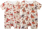 Unisex Summer Trendy 2-Pack Rompers Short Sleeve Zipped Bodysuit Infant Cotton by JingleBaBa