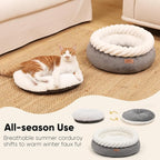 FUKUMARU Cat Bed, Calming Donut Dog Beds, Plush Faux Fur&Corduroy Cat Beds - Image 5