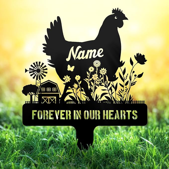 Personalized Metal Chicken Memorial Stake – Custom Farm Pet Grave Marker by NIWAHO