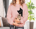 FRYAID Cat Sweatshirt Women Funny Black Cat Graphic Sweater Casual Cat Crewneck - Image 2