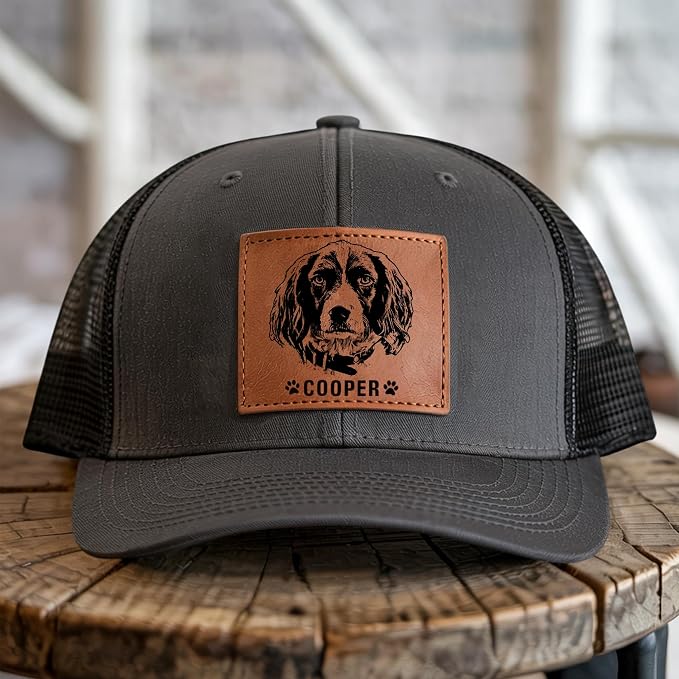 Custom Dog Photo Trucker Hat Leather Patch, Personalized Hat - Image 4
