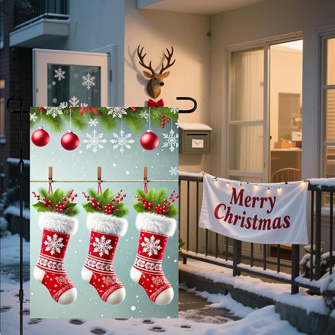 Christmas Garden Flag Three Stockings Winter Garden Flag 12x18 Inch Double - Image 6