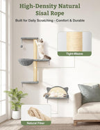 5-in-1 Cat Wall Shelves, Solid Wood & Velvet & Sisal Scratcher, 44lbs Max Load - Image 8