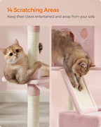 Feandrea Cat Tree, 81.1-Inch Large Cat Tower, 2 Perches, 2 Caves, Jelly Pink - Image 6