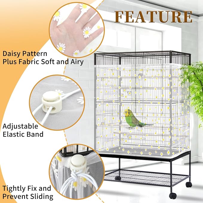 Daoeny Bird Cage Seed Catcher, Large Bird Cage Cover, Adjustable Soft Airy - Image 4