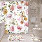 4 PCS Pink Floral Birds Bathroom Set - Image 4